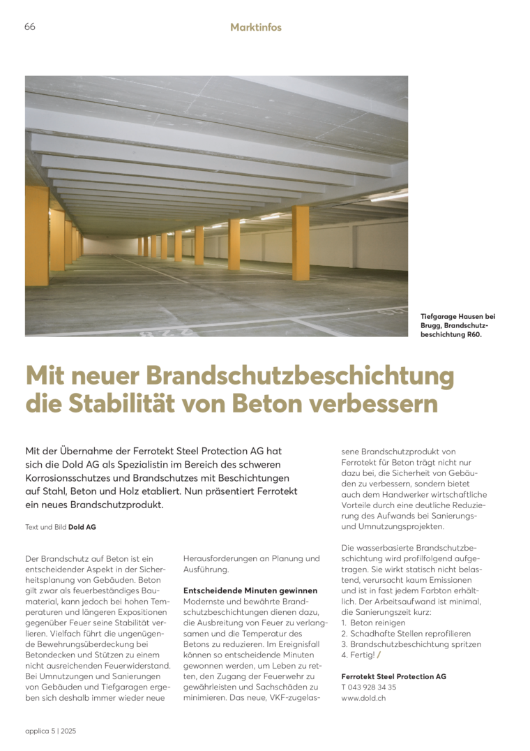 Mit neuer Brandschutzbeschichtung die Stabilit&auml;t von Beton verbessern