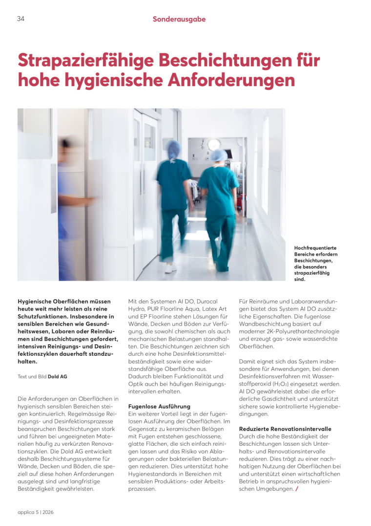 Strapazierf&auml;hige Beschichtungen f&uuml;r hygienische Anforderungen